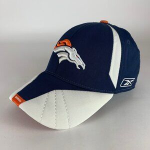Denver Broncos NFL Navy Blue White Orange Reebok Stretch Fitted Hat One Size